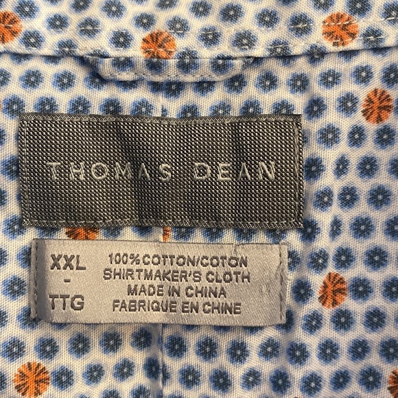 Thomas Dean casual‎ short sleeve button up blue and orange print size XXL - Picture 5 of 6